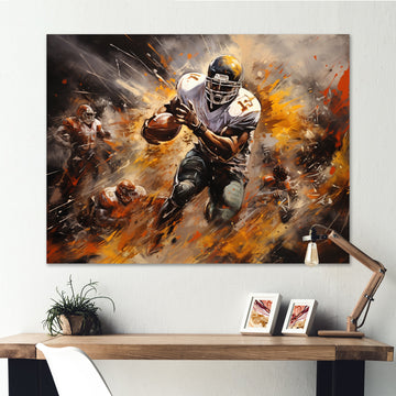Yellow Football Abstract Victory - Football Canvas Wall Art